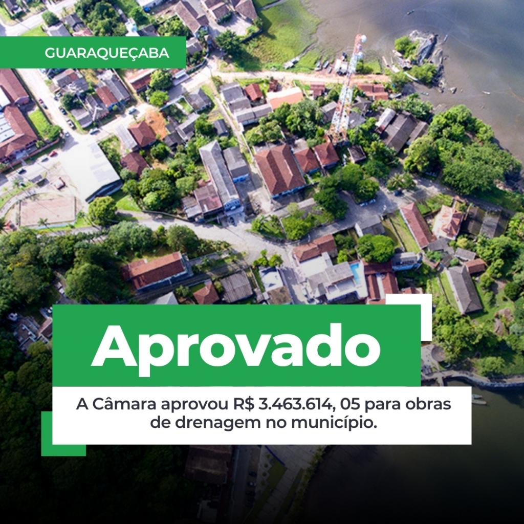 A Câmara aprovou R$ 3.463.614, 05 para obras de drenagem no município.